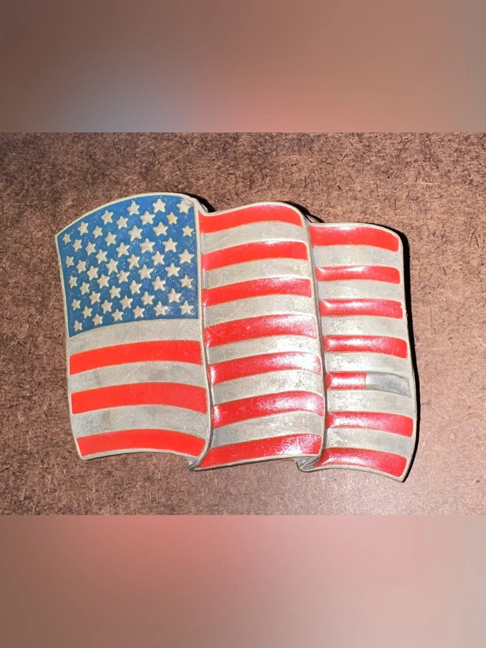 VINTAGE USA FLAG, PEWTER BELT BUCKLE. Old Glory